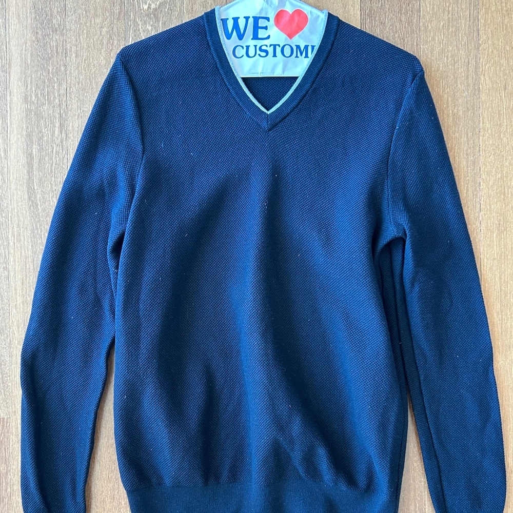 Bloomingdale’s The Men’s Store 100% Cotton Navy Blue Textured V-neck Sweater S